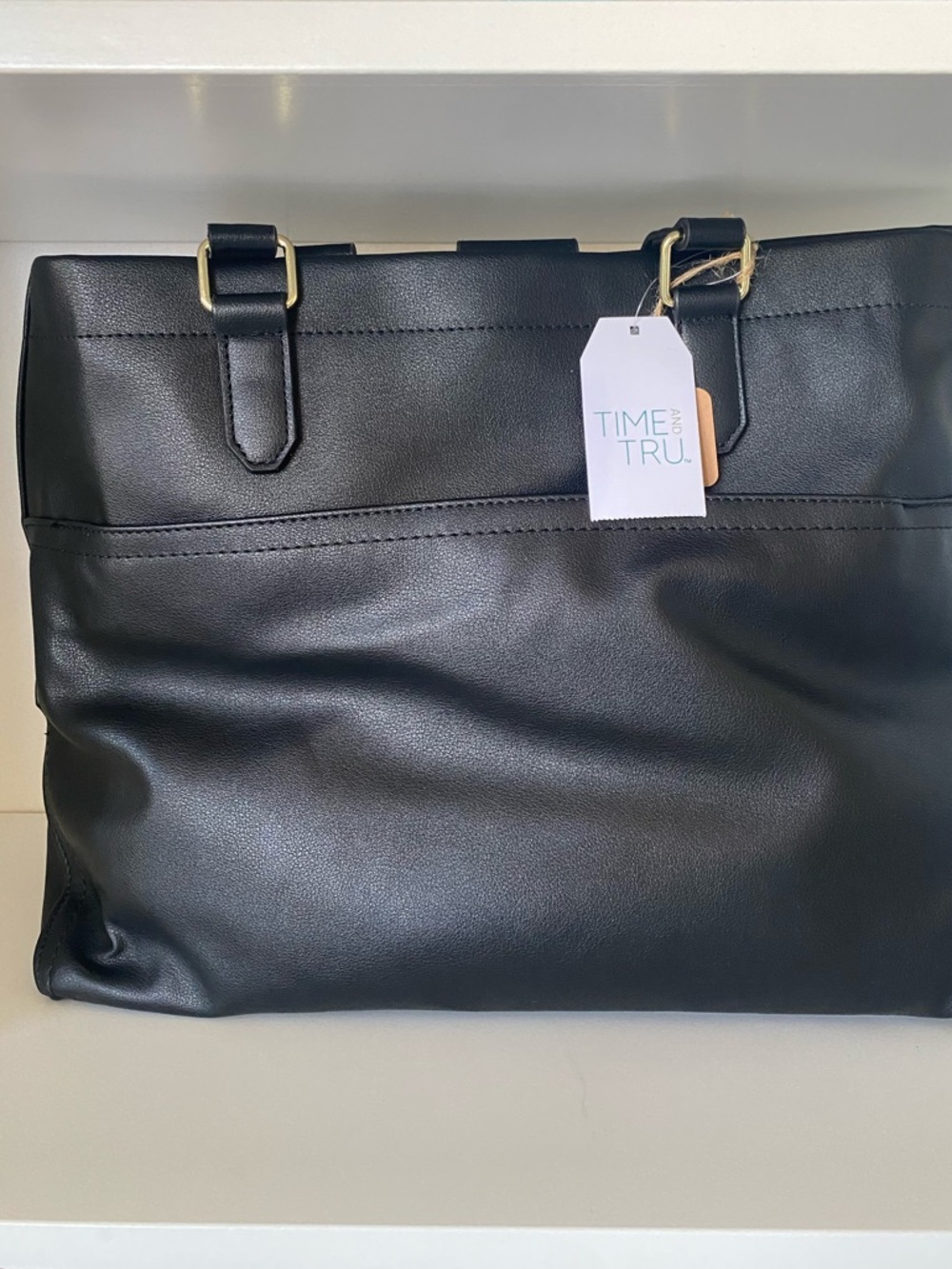 Time and Tru Black Tote with Gold-Tone Hardware